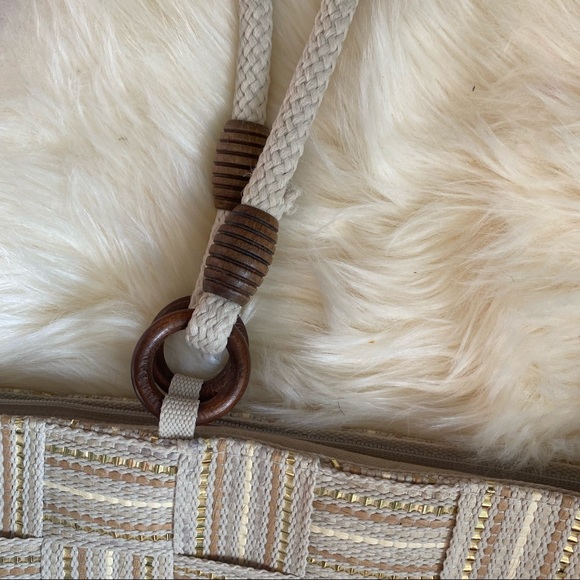 M&G Bertini Cross Woven Cream Neutral Shoulder Bag Italian Purse W/ Gold Sparkle - Picture 4 of 6